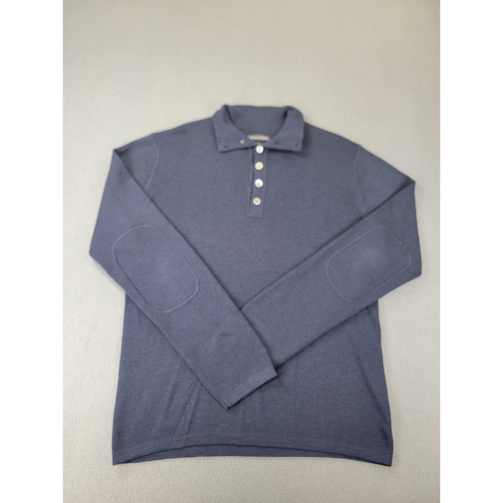 Banana Republic Sweater Mens Large‎ Blue Merino Wool Elbow Patch Pullover Knit